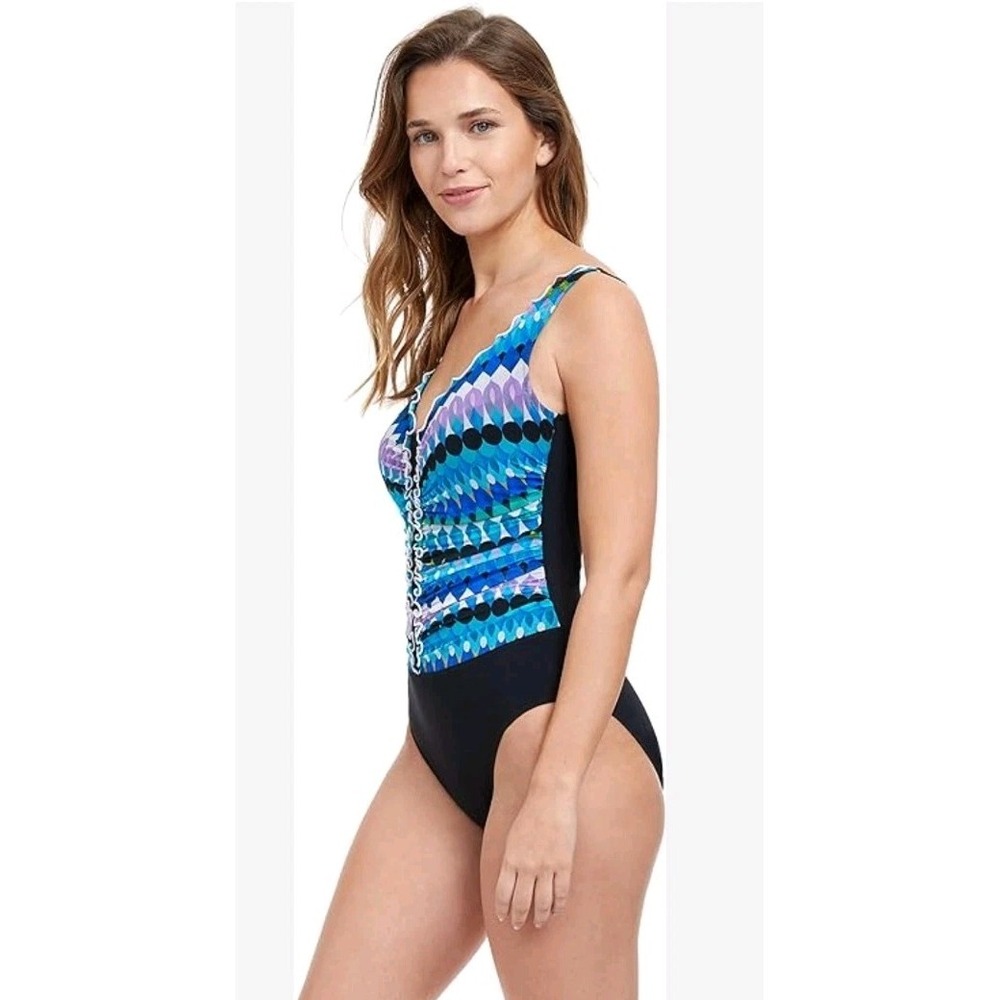 Profile by Gottex Womens Swimwear Moroccan Escape V-Neck One Piece Swimsuit Sz 8